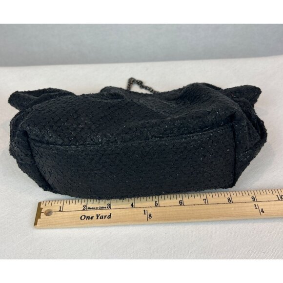 Anthropologie Jory Metallic Chain Clutch Ruffle Black Evening - Picture 9 of 11